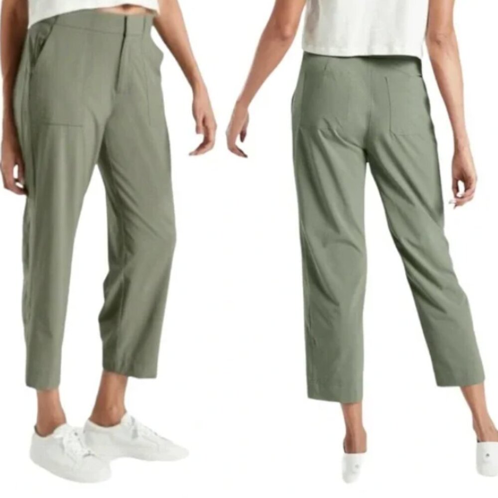 ☀️ ATHLETA Tribeca Utility Relaxed Crop Pants Laurel Olive Green Size 6 Workout